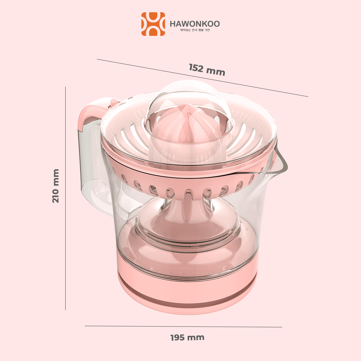 Máy Vắt Cam HAWONKOO OJH-001-PK Hồng Pastel 30W 600ML Hàng Chính Hãng Bảo Hành 12 Tháng - Thương Hiệu Hàn Quốc