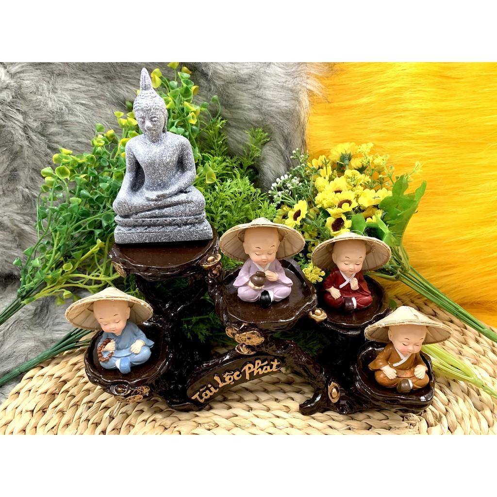 Tượng Phật và các chú tiểu Tịnh Tâm nón lá tọa đế Tài Lộc Phát