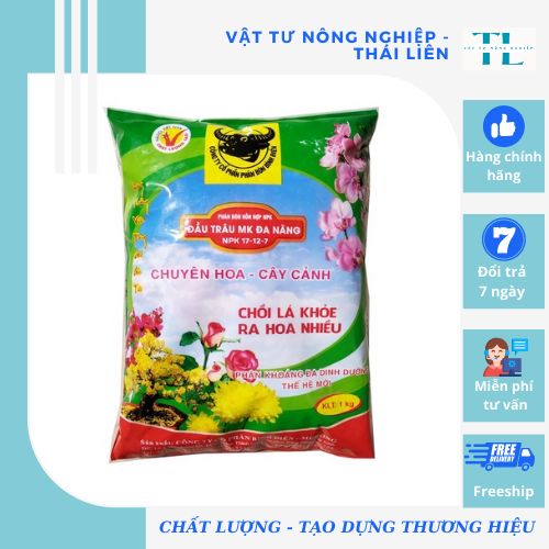 Phân bón Đầu Trâu đa năng NPK 17-12-7 chuyên hoa cây cảnh chồi lá khỏe ra hoa nhiều 1kg