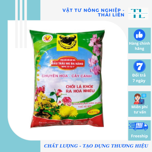 Phân bón Đầu Trâu đa năng NPK 17-12-7 chuyên hoa cây cảnh chồi lá khỏe ra hoa nhiều (hàng cao cấp)1kg