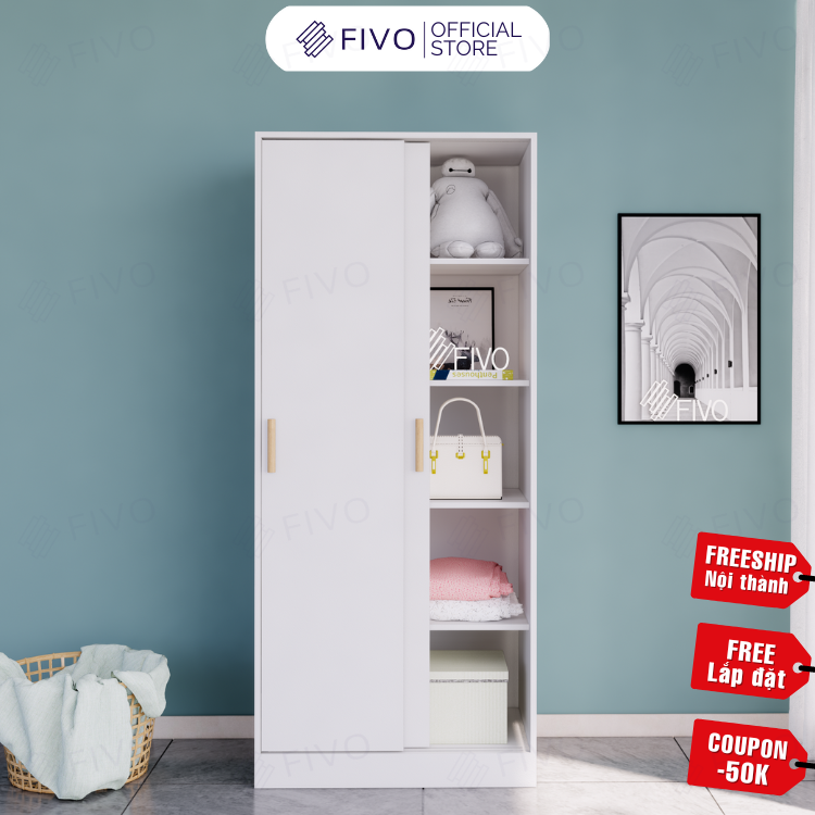 Tủ Treo Quần Áo Cửa Lùa Gỗ MDF Cao Cấp FIVO FC32, Nhiều Ngăn Đựng Đồ, Không Gian Hộc Tủ Trên Rộng Rãi - Màu Trắng