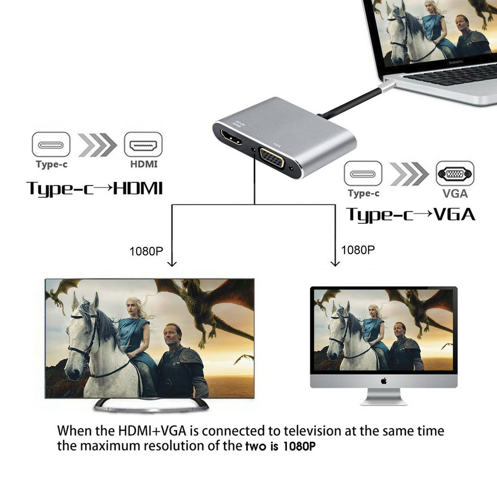 Hub usb Type C ra HDMI và VGA cho laptop, điện thoại, máy tính bảng Táo và các dòng Mac M1, M2