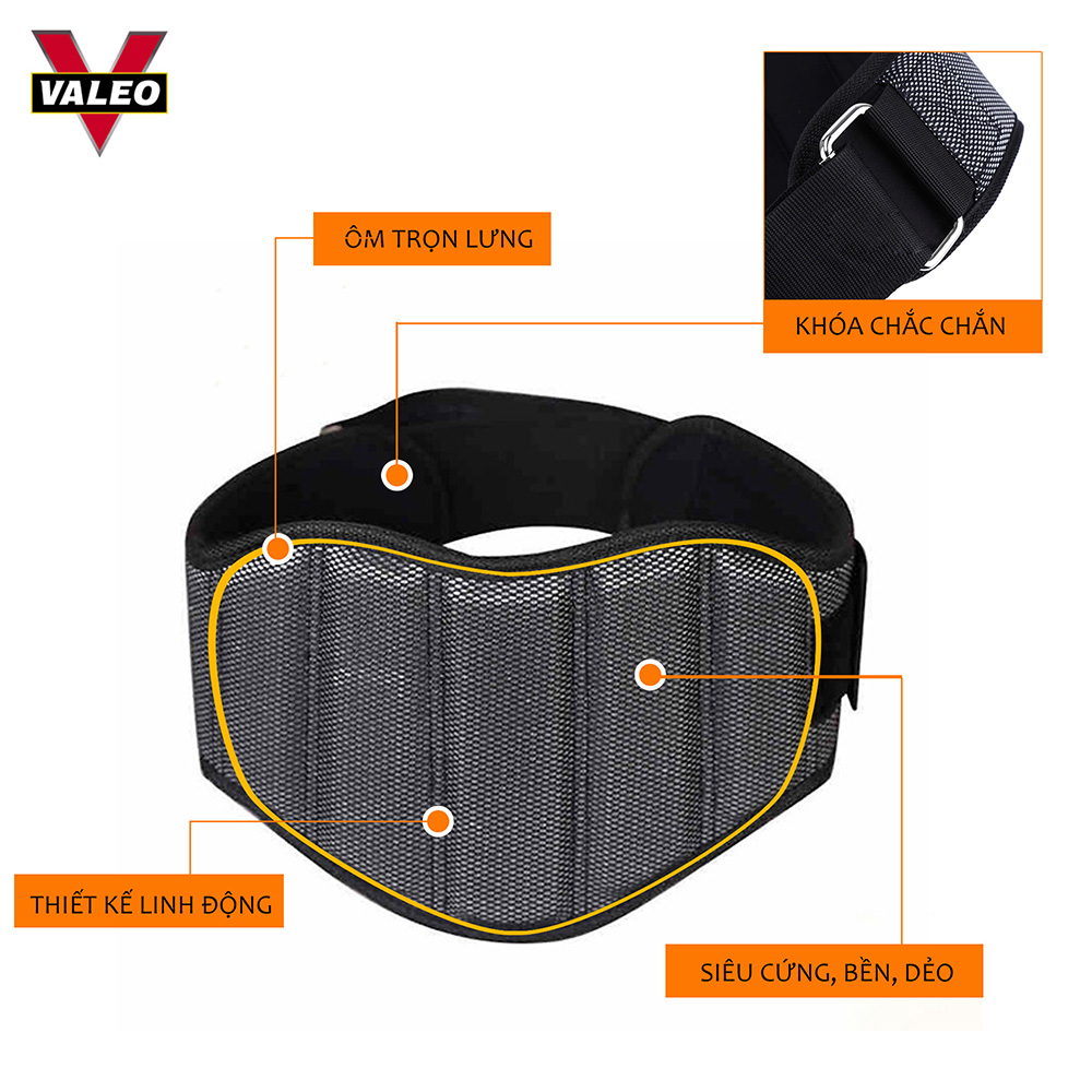 Đai Lưng Mềm Lục Giác Hỗ trợ tập Gym chính hãng VALEO Bản To 19.5cm