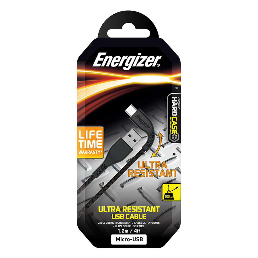 Dây Cáp Micro USB Energizer (1.2m) - Đen - Hàng Chính Hãng