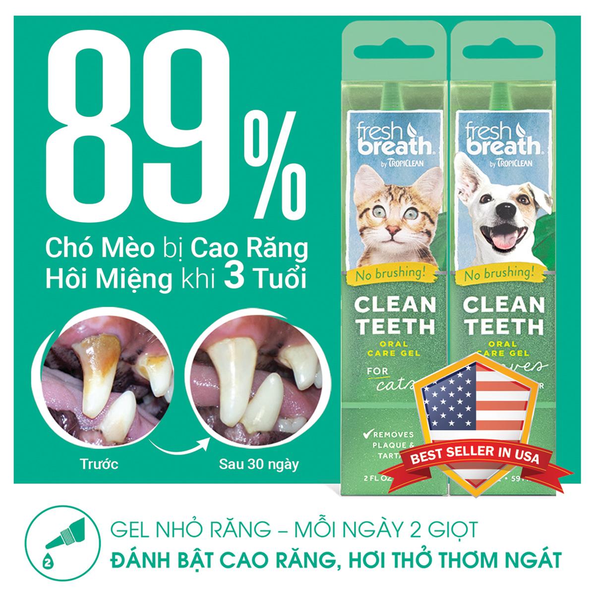 Gel TropiClean vệ sinh răng miệng chó con, giảm mùi hôi, mảng bám (Mỹ)