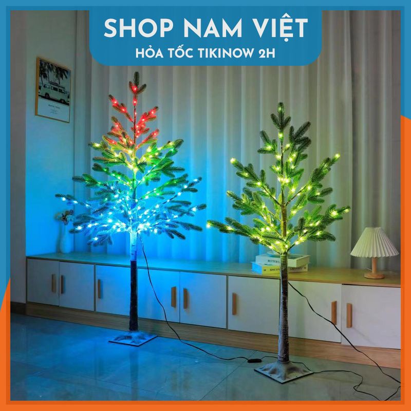 Cây Thông Noel Phủ Tuyết Có Đèn Led RGB Trang Trí Giáng Sinh, Có Thể Gấp Gọn, Kèm Remote