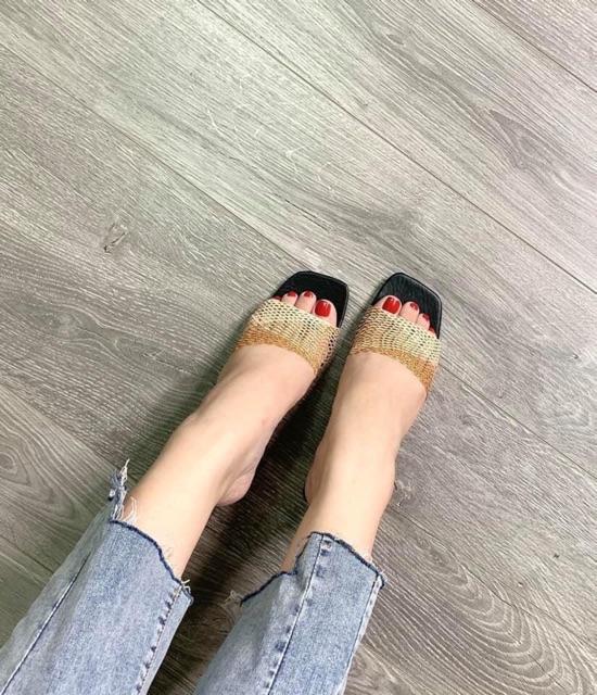 Guốc Cao Gót vuông đồng 5cm quai đan lưới