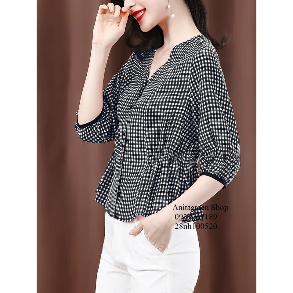 Nh100520-ÁO KIỂU SỌC CARO TAY LỠ s-6xl