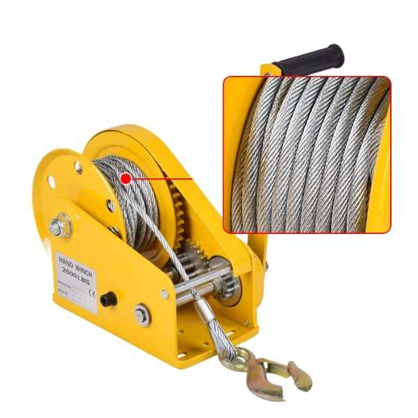Tời quay tay 2600LBS tự khóa, tải kéo 1180kg, có cáp móc, cáp thép 6 ly dài 20 mét