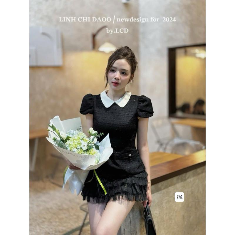 Set tiểu thư áo dạ tay bồng cổ bèo kèm chân váy ren nhẹ nhàng hách tuổi nhìn rất
