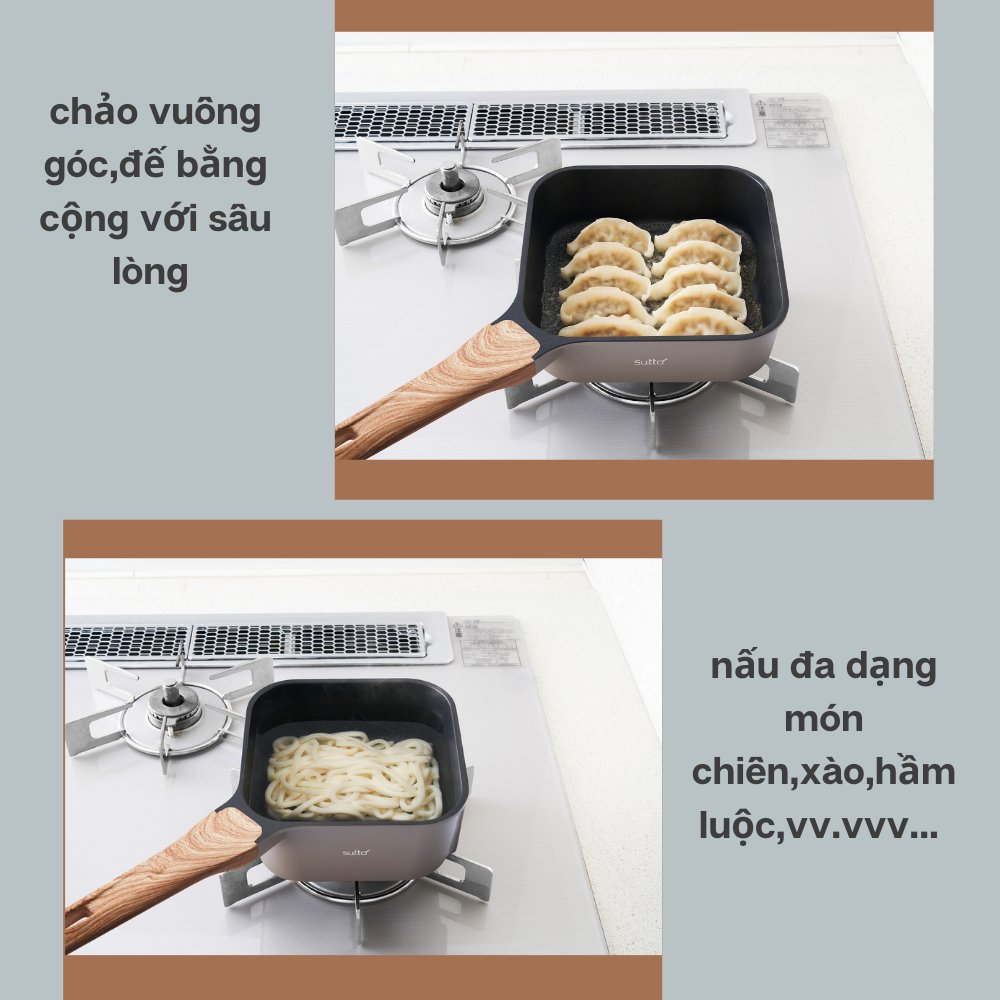 Chảo vuông Sutto tự đứng chống dính cao cấp nhập khẩu Nhật Bản thương hiệu DOSHISHA