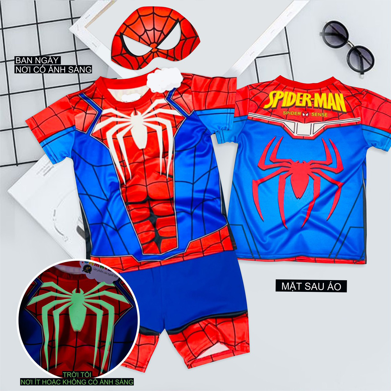 Bộ quần áo siêu nhân nhện lửng bé trai phát quang B139 tặng kèm mặt nạ