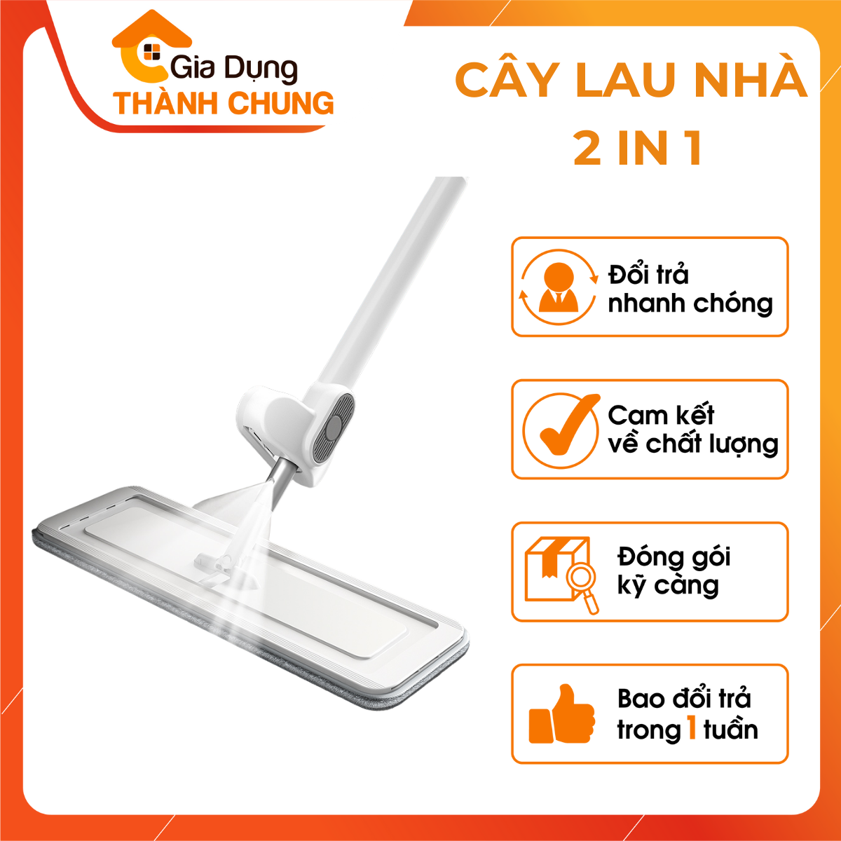 Cây lau nhà Thành Chung 2 in 1 Phun Sương Tự Vắt Tiện Lợi Có Kèm 2 Miếng Giẻ Thay Thế