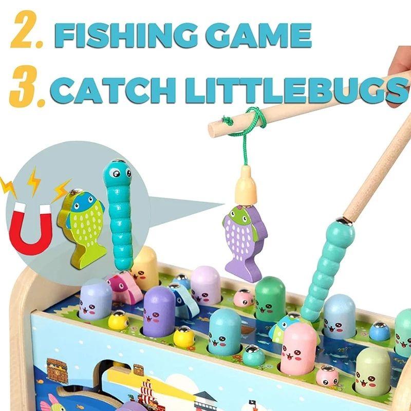 Bộ đồ chơi đập chuột 7in1 kèm câu cá bằng gỗ cho bé phát triển trí tuệ, rèn vận động
