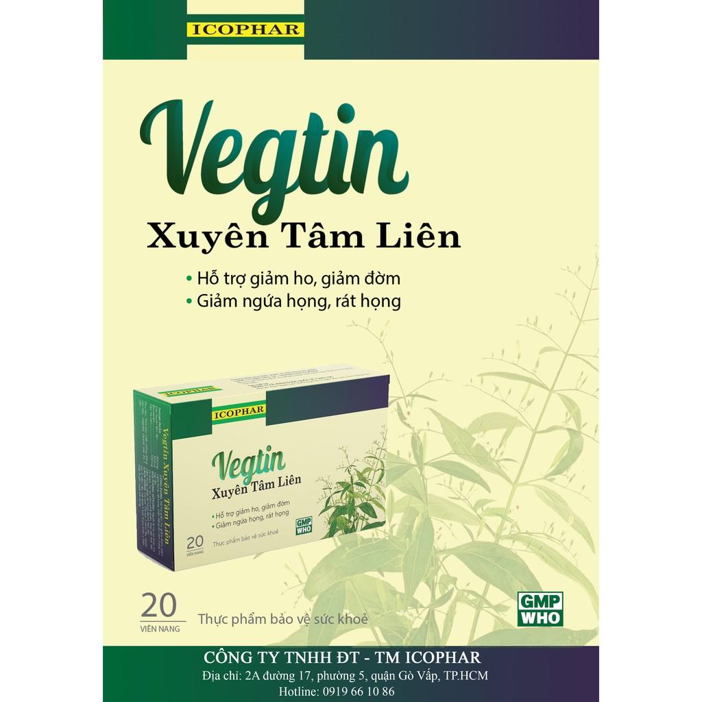 VEGTIN XUYÊN TÂM LIÊN - Hỗ trợ trị ho khan, ho có đờm, giảm ngứa, đau rát họng - Hiệu quả