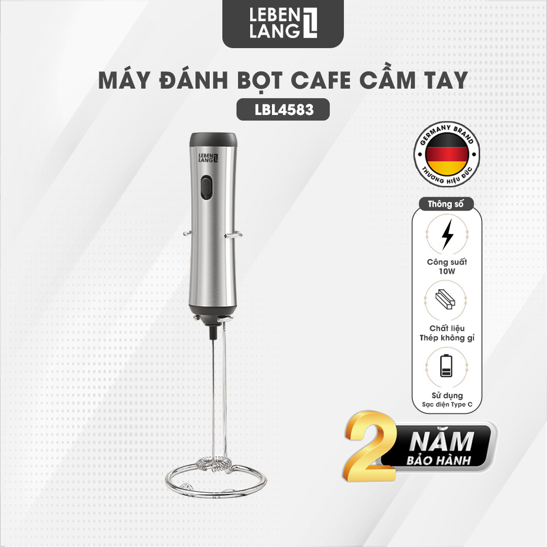 Máy đánh bọt cafe cầm tay Lebenlang LBL4583, sạc điện tiện lợi, công suất 10W,  hàng chính hãng - bảo hành 2 năm