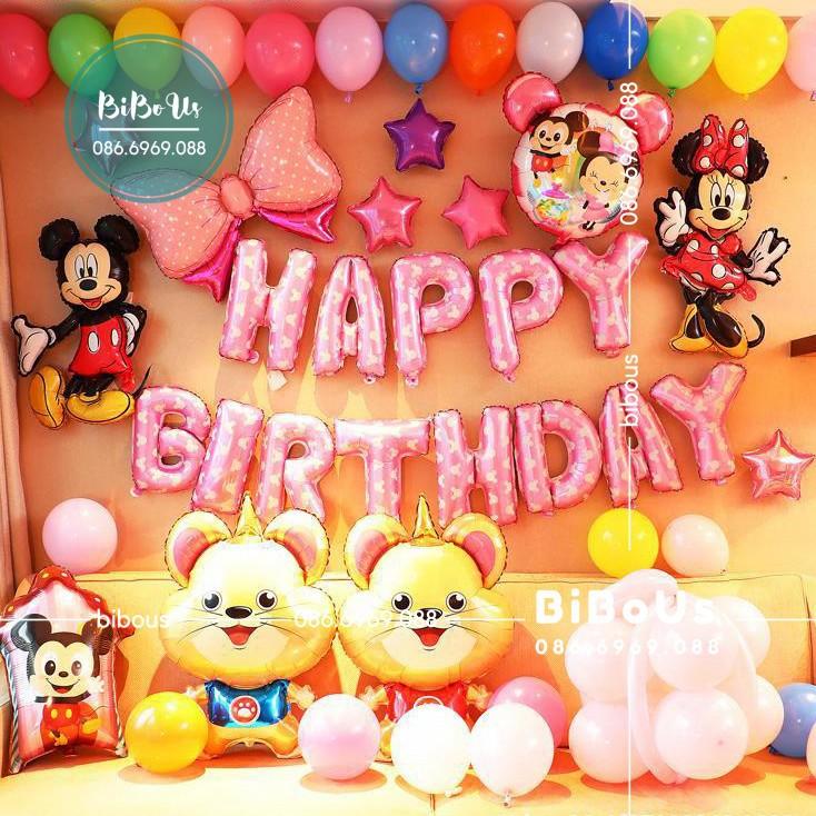 Combo Trang Trí Sinh Nhật Tuổi Chuột - Bé gái - 018 - SET BÓNG THÔI NÔI TUỔI CHUỘT- HAPPY BIRTHDAY