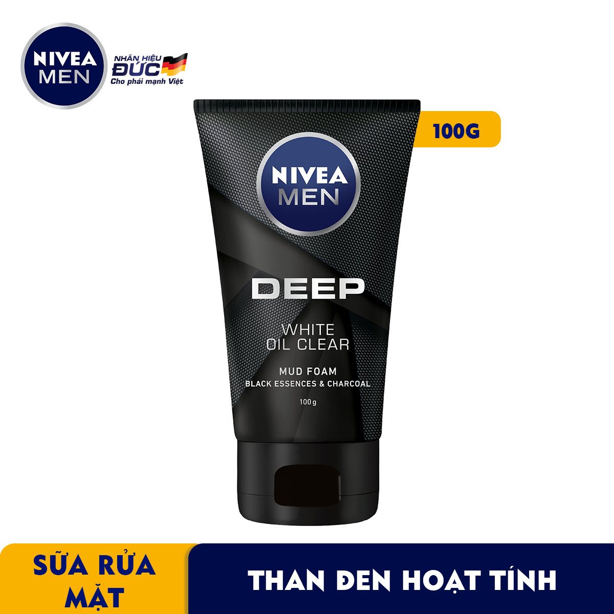 Sữa Rửa Mặt NIVEA MEN DEEP Than Đen Hoạt Tính Hút Nhờn Sáng Da (100G) - 84415