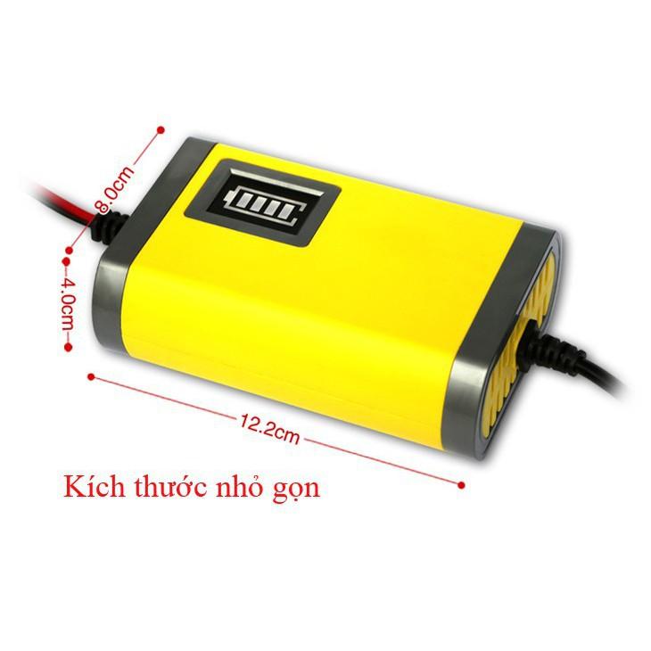 Bộ sạc bình ắc quy tự động ngắt 12V 2Ah-20Ah sạc acquy xe máy, xe ô tô, có đèn led báo đầy