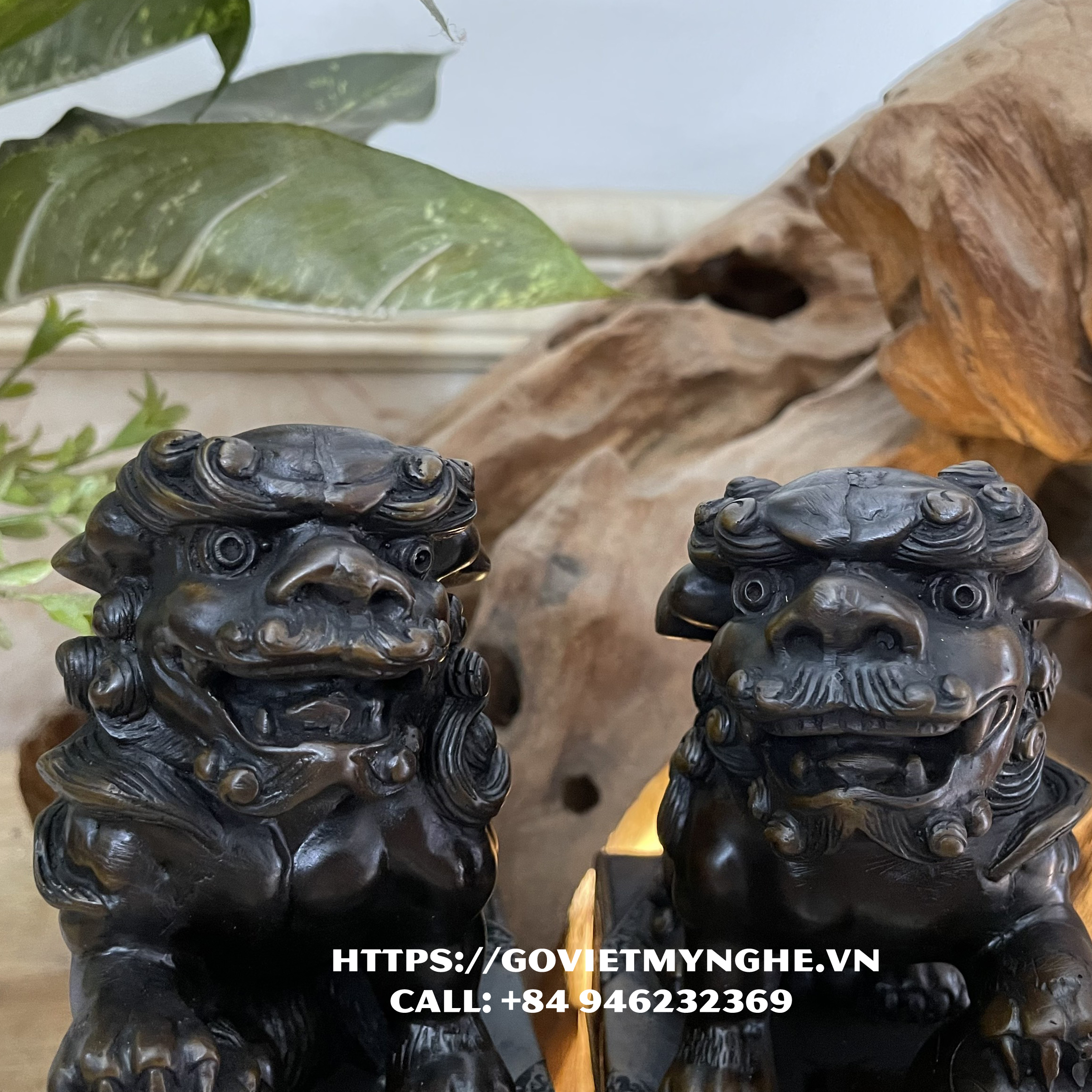 Tượng đá trang trí phong thủy bàn làm việc Cặp 2 tượng Kỳ Lân trang trí phong thủy - Chiều Cao 15cm - Màu nâu đen