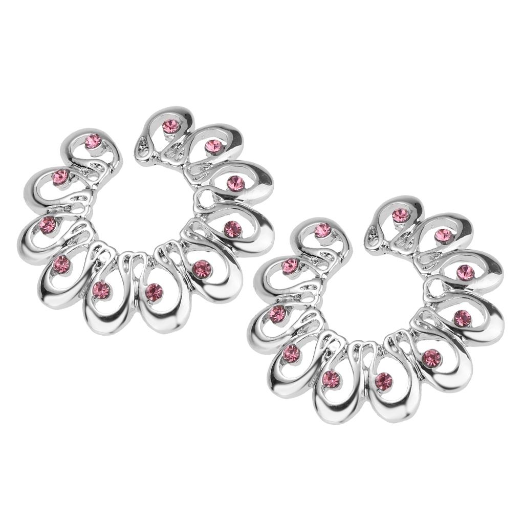 2 Pair Stainless Steel Crystal Floral