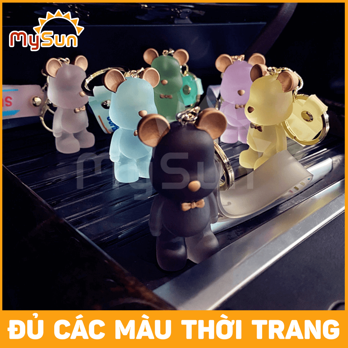 Dây móc chìa khóa ô tô, xe máy, điện thoại hình con gấu Bearbrick trong trong suốt đẹp độc lạ