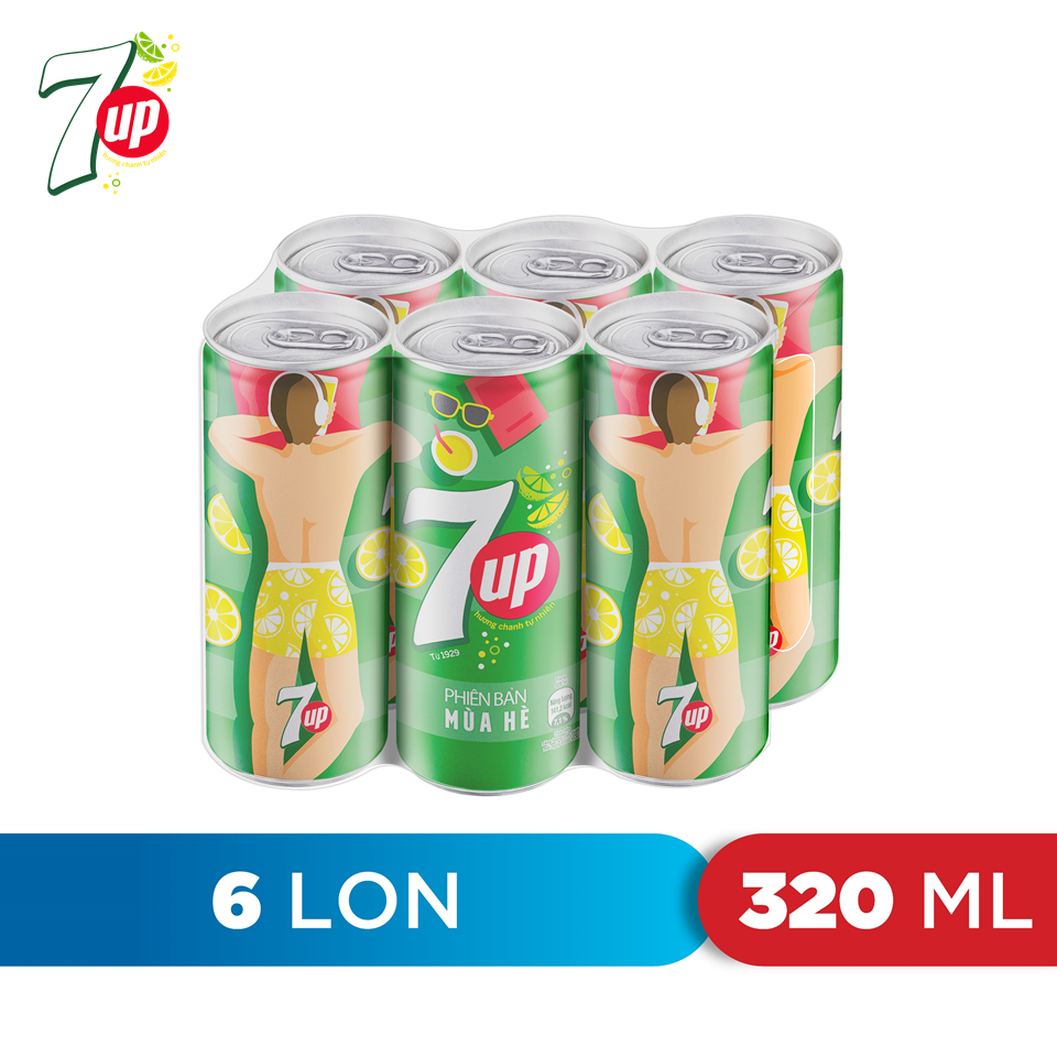 Lốc 6 Lon Nước Ngọt Có Gaz 7Up (320ml/lon)