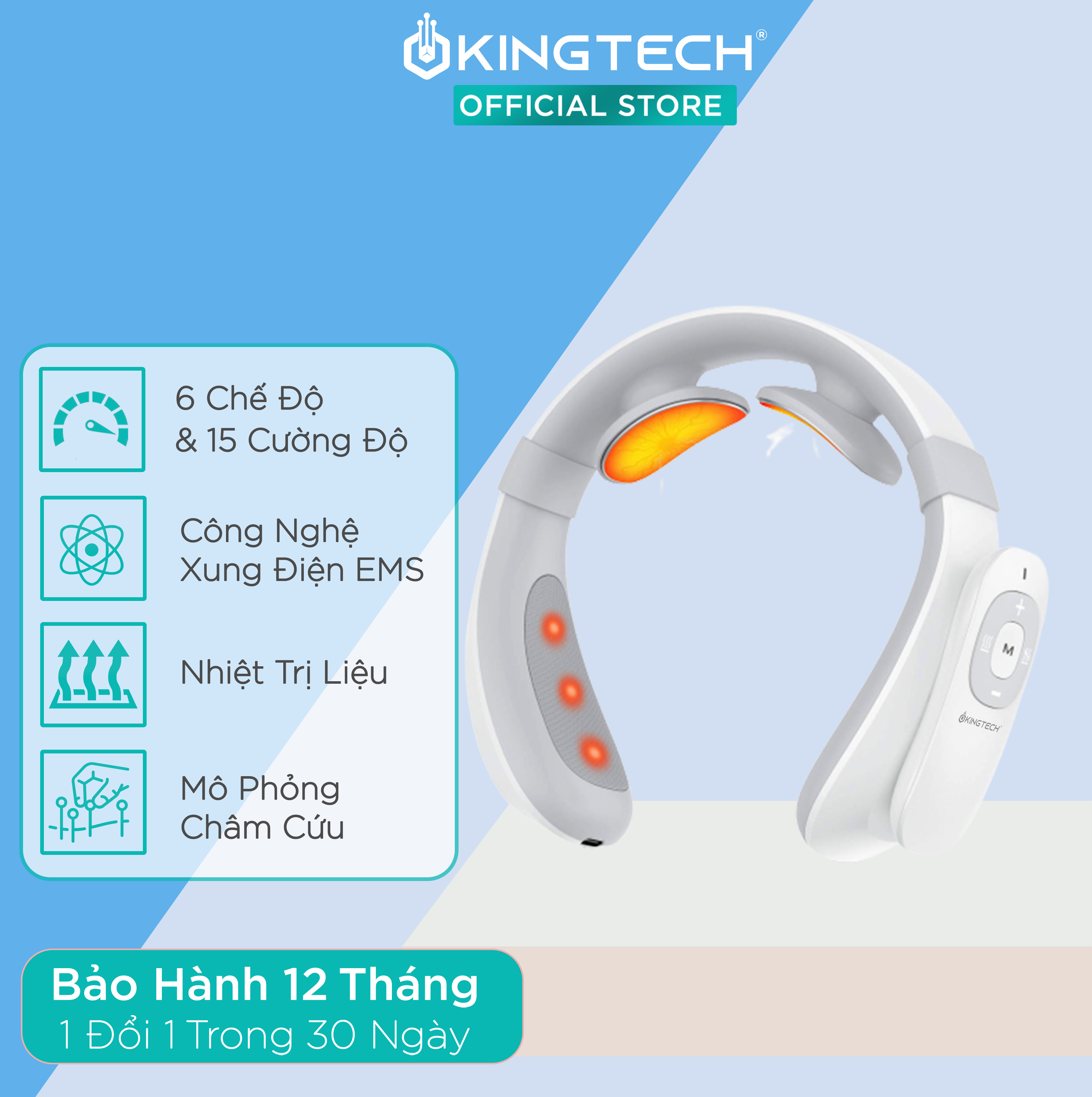 Máy Massage Cổ Vai Gáy Chuyên Sâu KINGTECH - Sử Dụng Xung Điện Kết Hợp Nhiệt Trị Liệu - Quà Tặng Cao Cấp - Chính Hãng