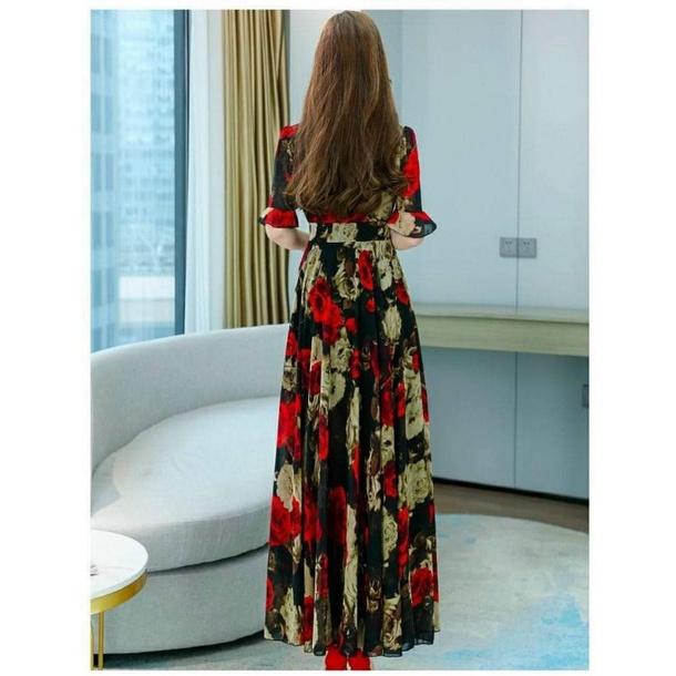 HÀNG NHẬP - ĐẦM MAXI VOAN CỔ V TAY LOE