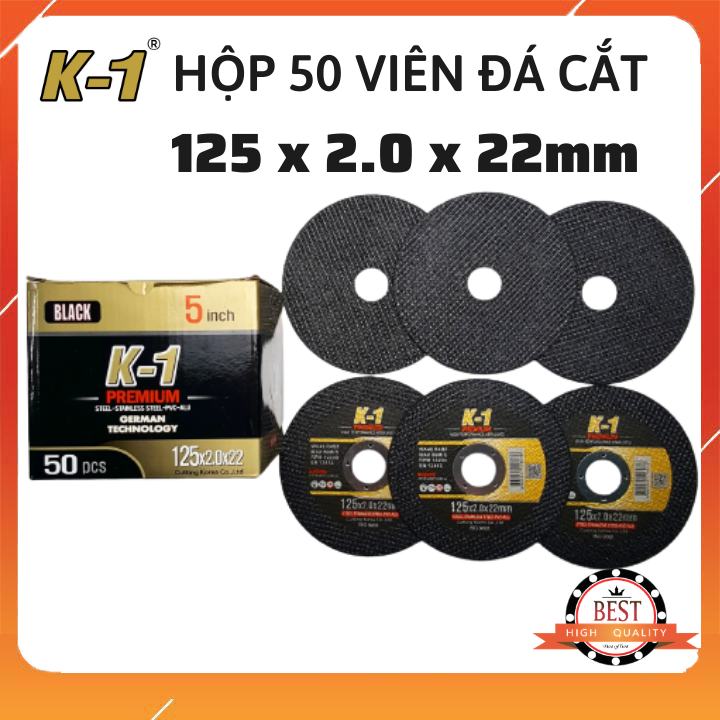 Hộp 50 viên ĐÁ CẮT SẮT 125 | Đá cắt K1 đen 125 | Đá cắt sắt phi 125