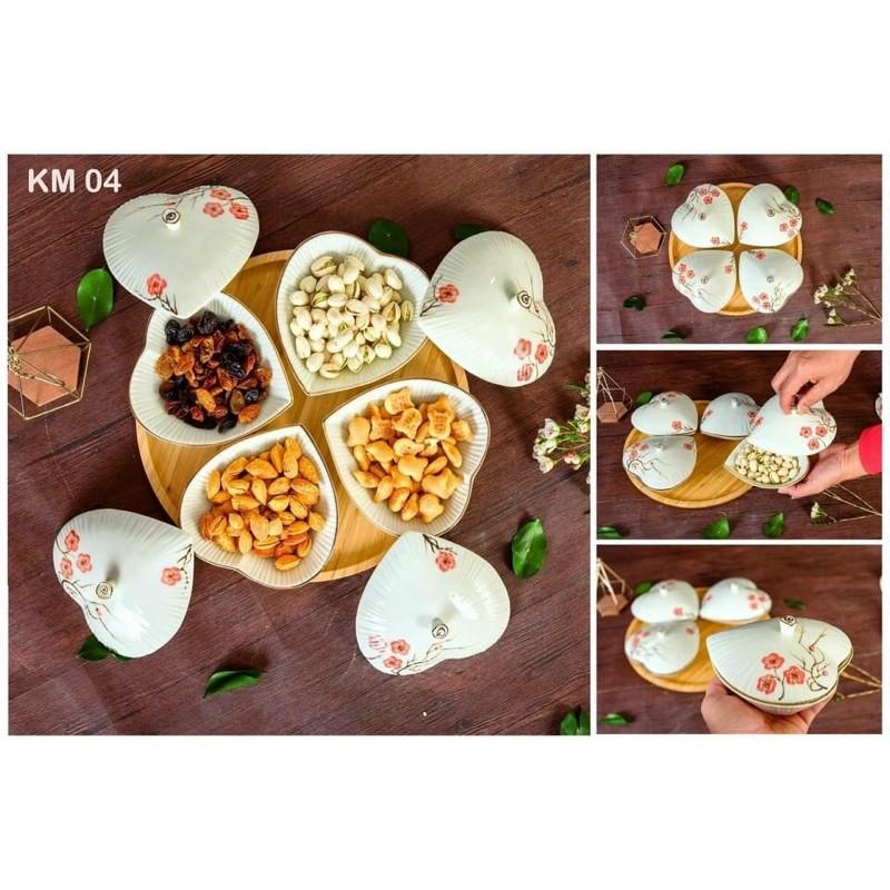 Khay đựng mứt, bánh kẹo. Chất liệu gốm sứ Bát Tràng.