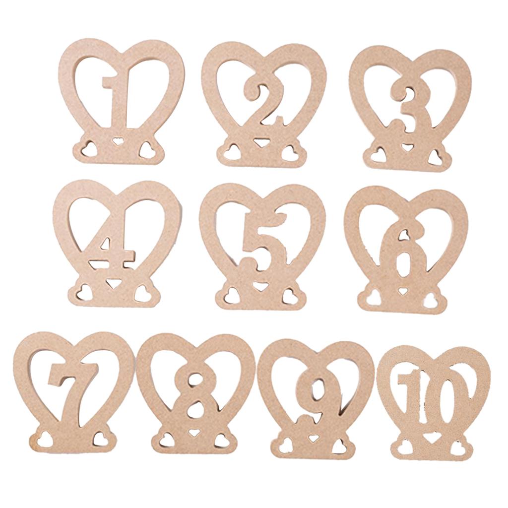 Wooden Wedding Table Numbers Heart Shaped 1-10 Table Number Signs
