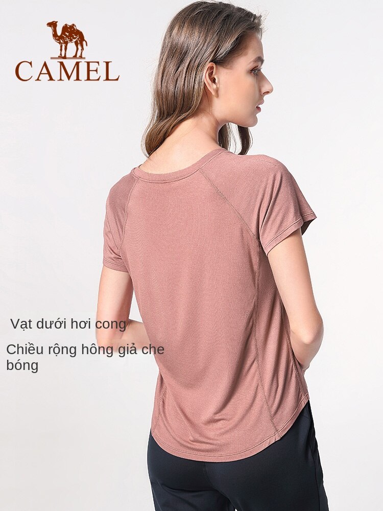 Quần áo yoga CAMEL Phụ nữ hàng đầu của trang phục thể dục thể thao rộng rãi chạy áo mùa hè áo thun thể thao ngắn tay thoáng khí