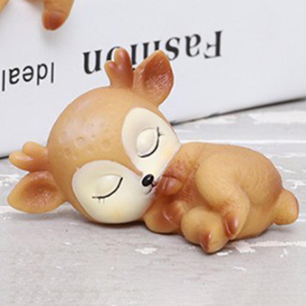 4pcs Deer Figurines Toy Kawaii Sleeping Animal Baby Decor Silicone Ornament