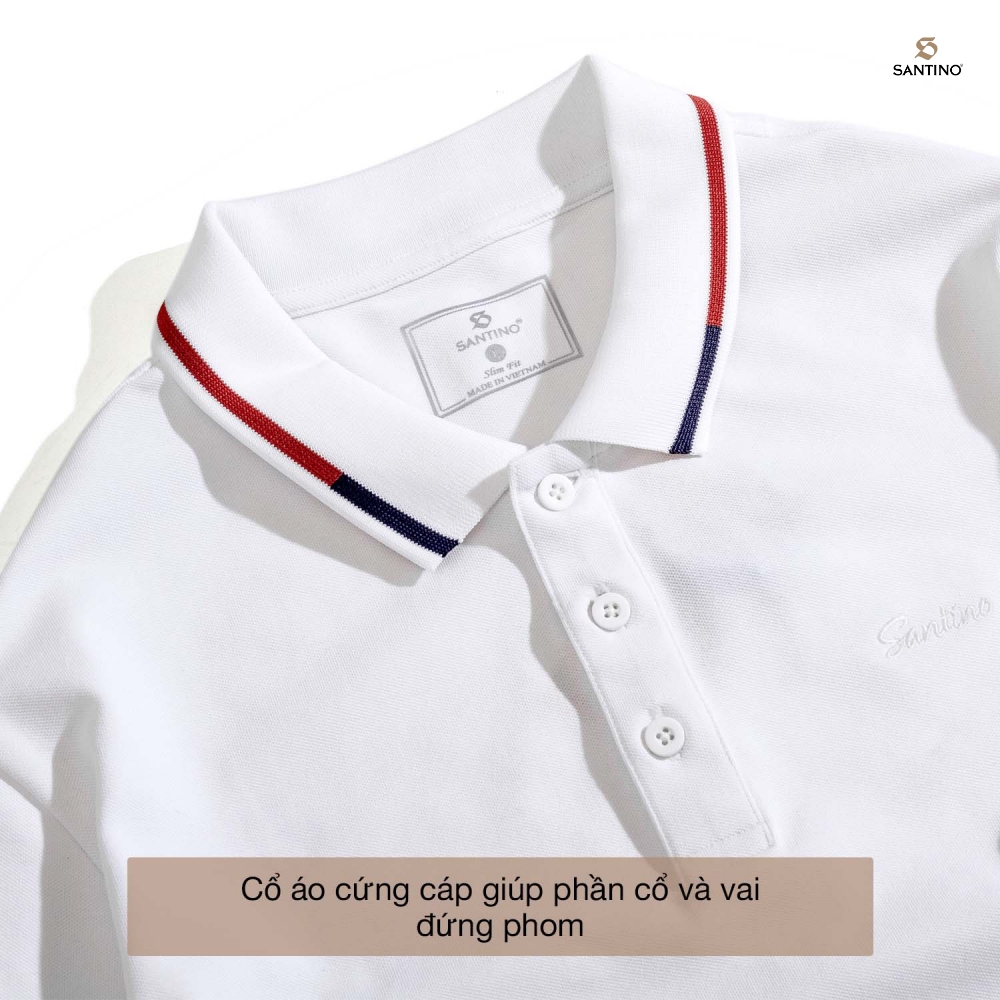 Áo Polo nam SANTINO, bo kẻ lịch lãm, Cotton Cá Sấu, kháng khuẩn chống nhăn - E010