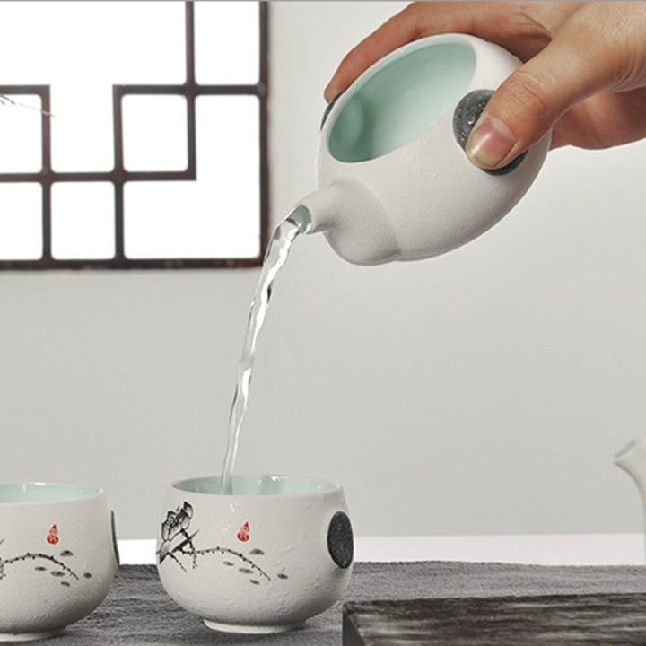 Bộ ấm trà gốm sứ cao cấp - Bộ Trà Sứ Camelia - bộ ấm trà 10 món túi đựng đẹp