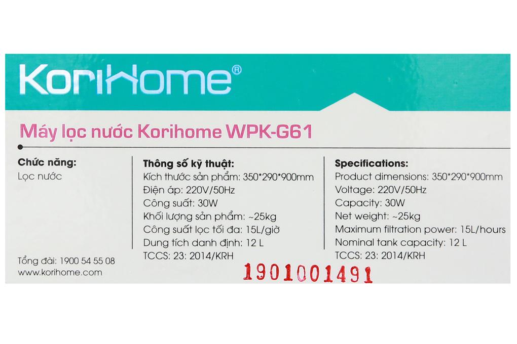 Máy Lọc Nước Korihome WPK-G61 - Hàng Chính Hãng