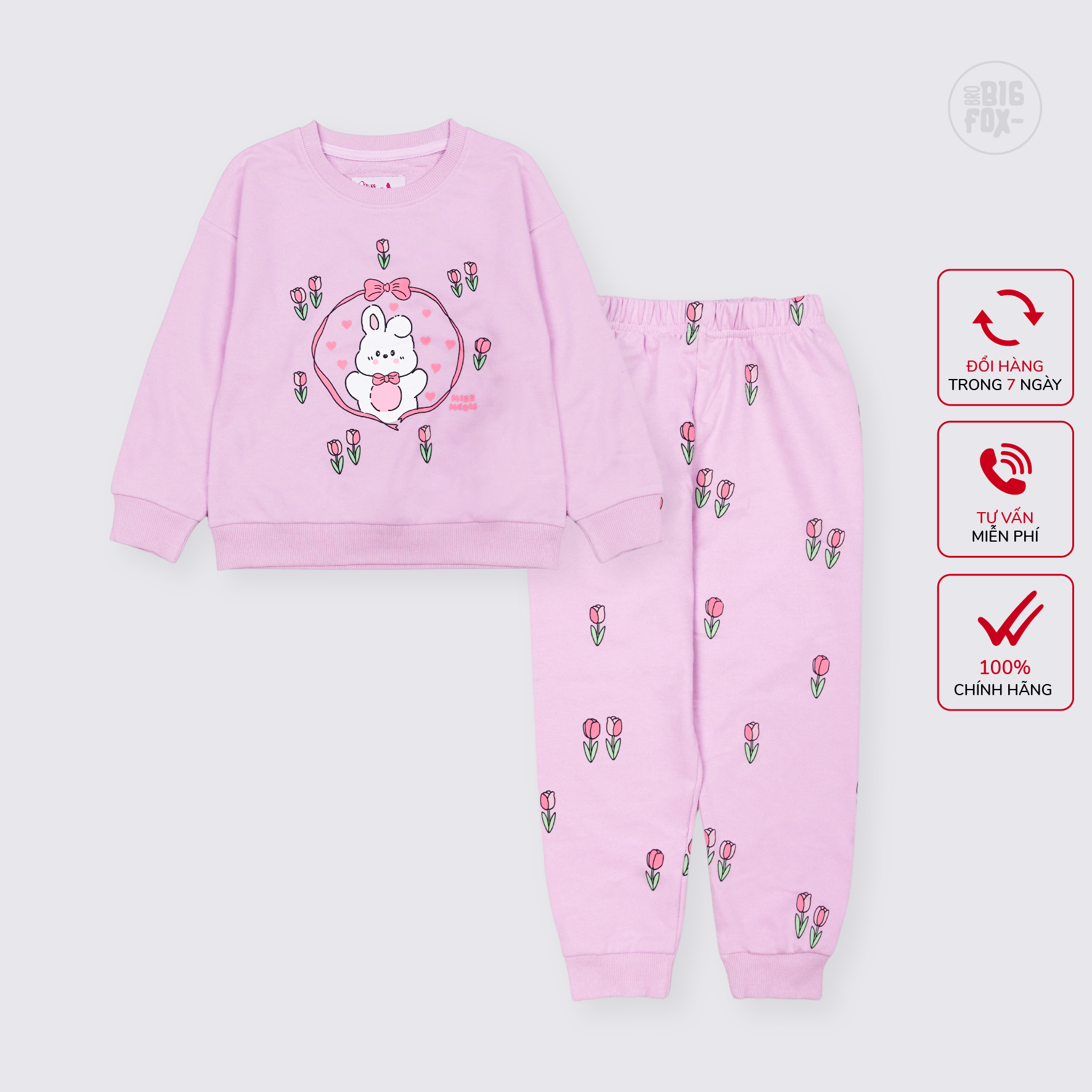 Bộ đồ nỉ bé gái size đại Bigfox Miss Meow áo dài tay thu đông mặc nhà cho trẻ em 3-11 tuổi 35kg