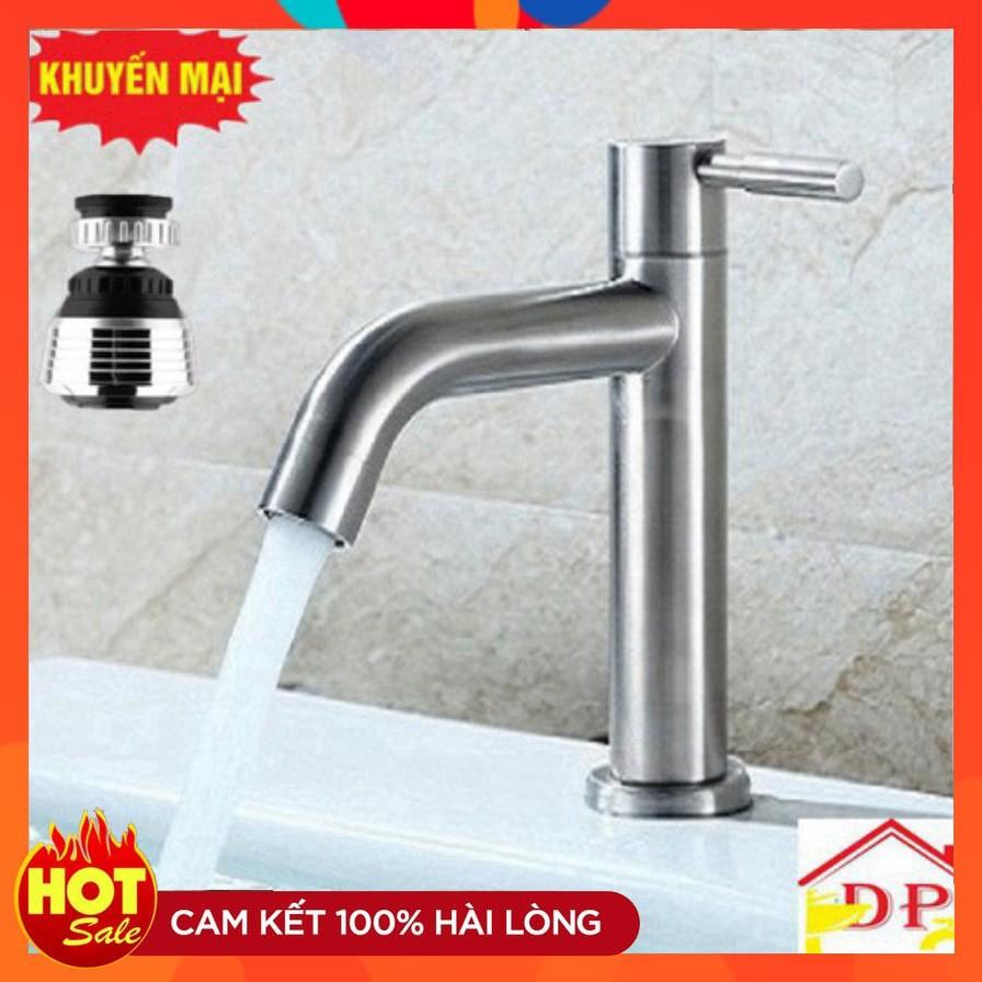 Vòi lavabo | Vòi lạnh chậu rửa mặt inox 304 cao cấp tặng dây cấp nước + đầu vòi rửa điều hướng 360 độ VL03-DV01