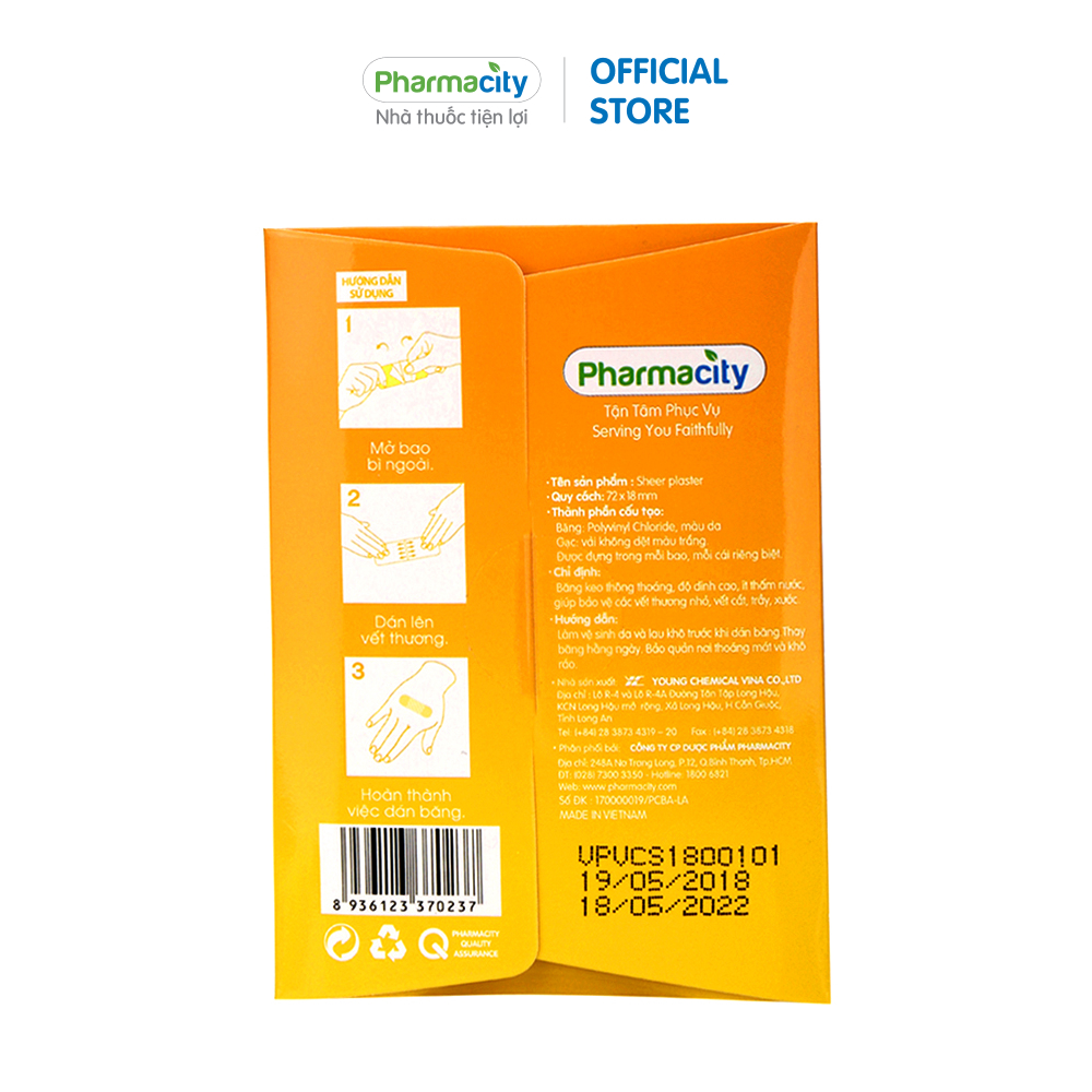 Băng cá nhân Pharmacity Plaster 72x18mm (Hộp 10 miếng)