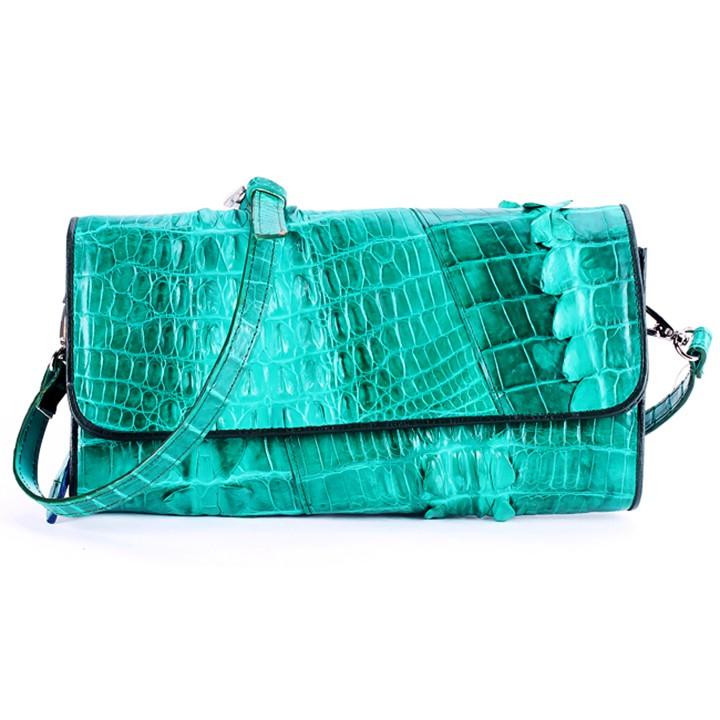 Túi xách nữ da cá sấu Huy Hoàng đeo chéo 2 gai màu xanh lá HC6252