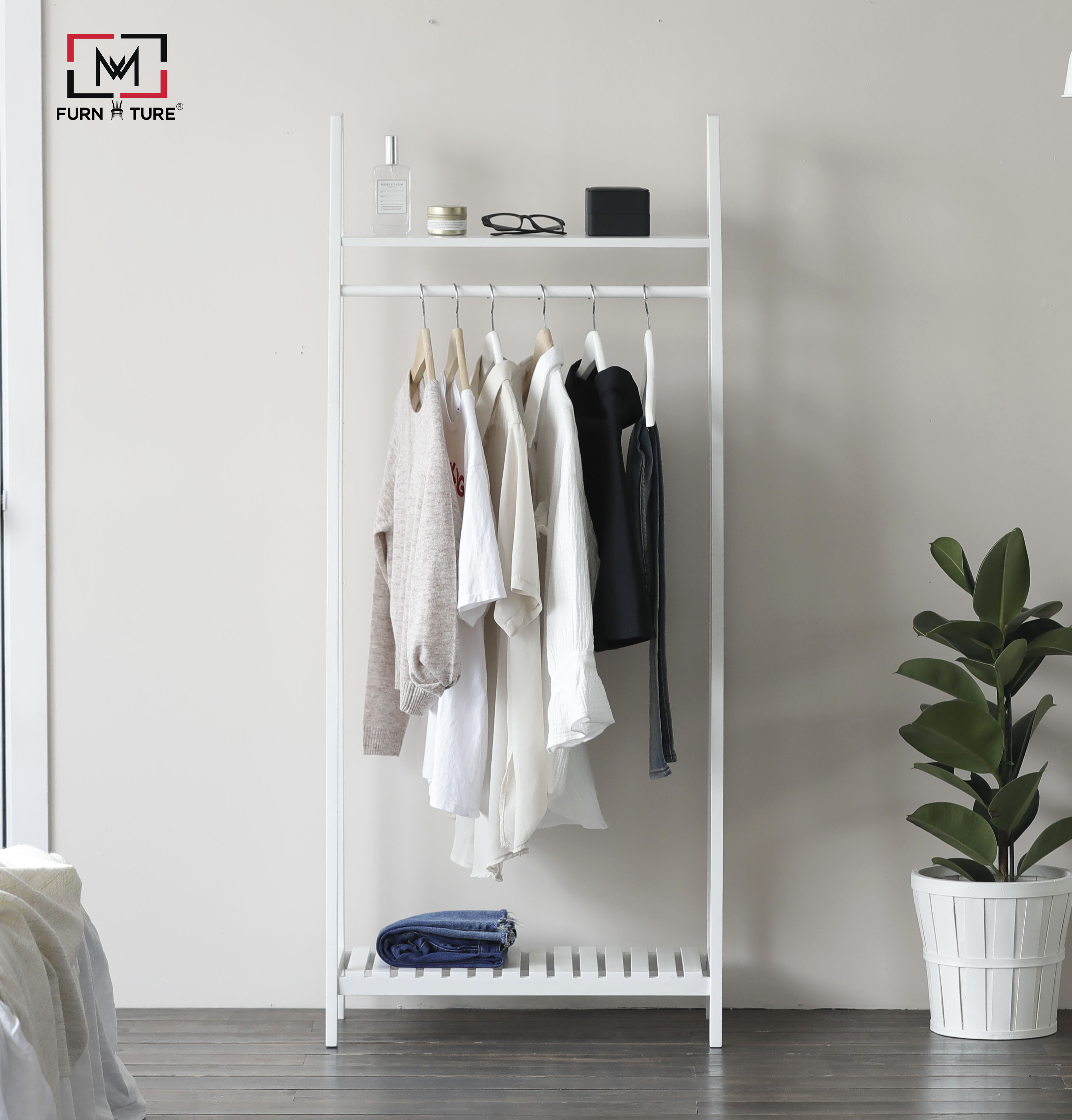 GIÁ TREO ĐỒ HÌNH THANG LẮP RÁP HÀN QUỐC - LADDER HANGER WHITE - MÀU TRẮNG