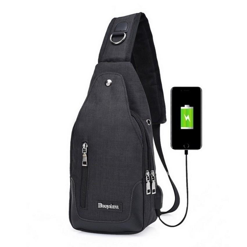 Túi đeo chéo nam cao cấp tích hợp cổng sạc USB ngoài 208211