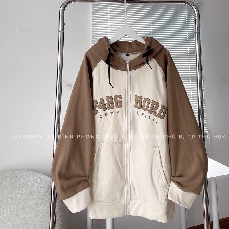 Áo khoác hoodie zip F426 phối tay V2 có nón vải nỉ bông 2 màu form rộng unisex nam nữ