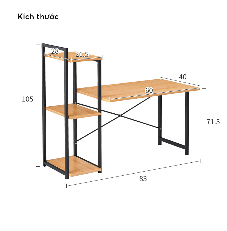 Bàn làm việc thiết kế hiện đại kèm kệ sách nhiều tầng tiện dụng 2in1, bàn học phù hợp cho học sinh lắp ghép đơn giản