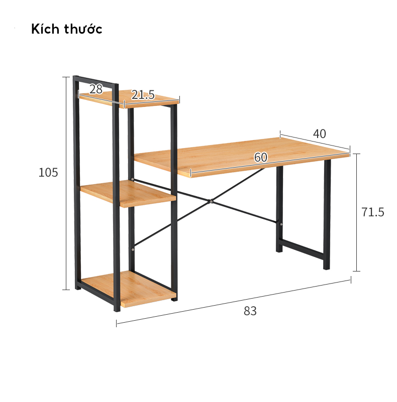 Bàn học làm việc tích hợp kệ sách để đồ đa năng, bàn máy tính khung chữ X chắc chắn bền bỉ mẫu cải tiến nhất