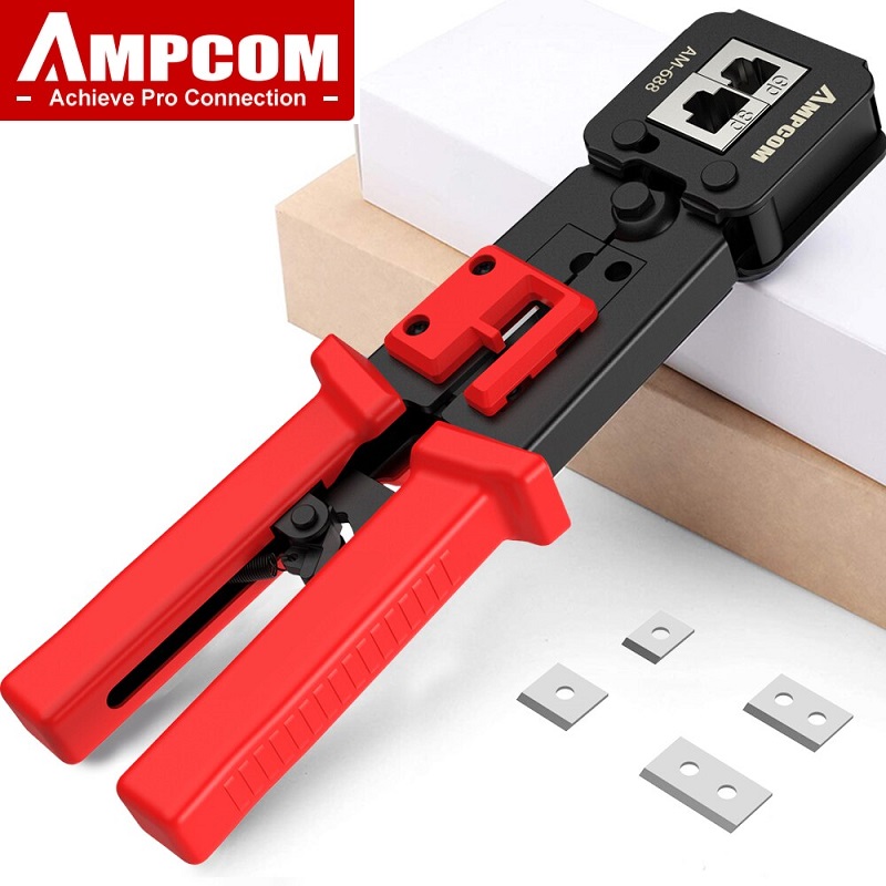 Kìm bấm hạt mạng xuyên thấu AMPCOM đa chức năng tặng kèm tool và lưỡi dao - Hàng chính hãng