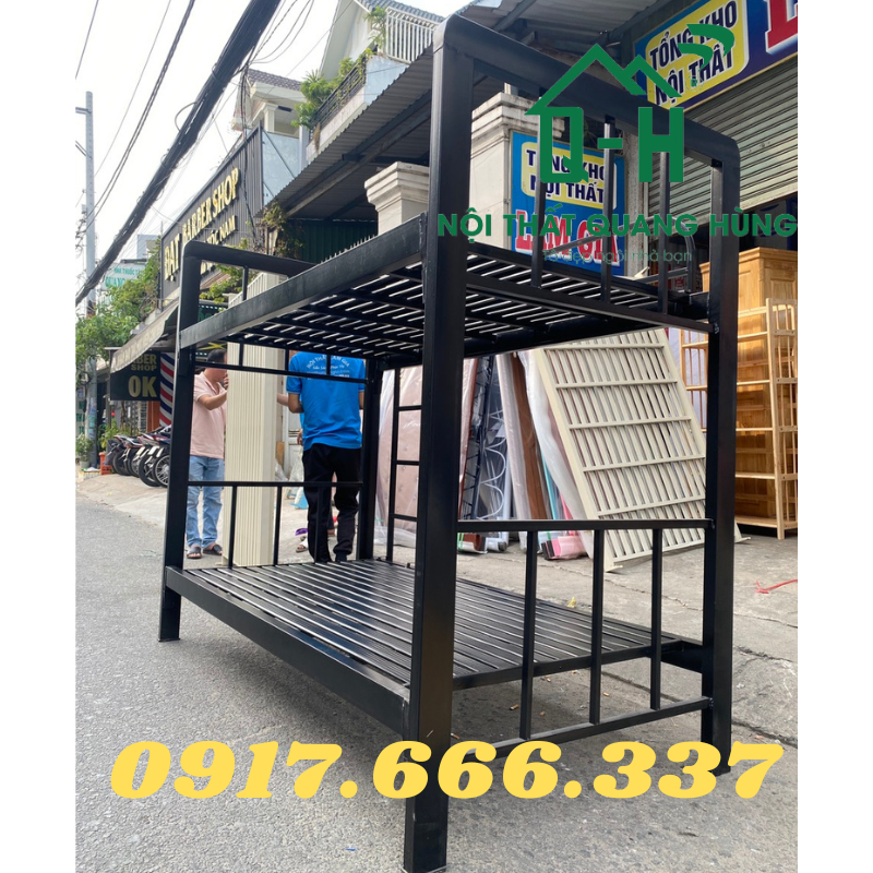 GIƯỜNG TẦNG SẮT HỘP 1M2X2M MÀU ĐEN KHUNG SẮT 4X8 DÀY DẶN DÀNH CHO GIA ĐÌNH