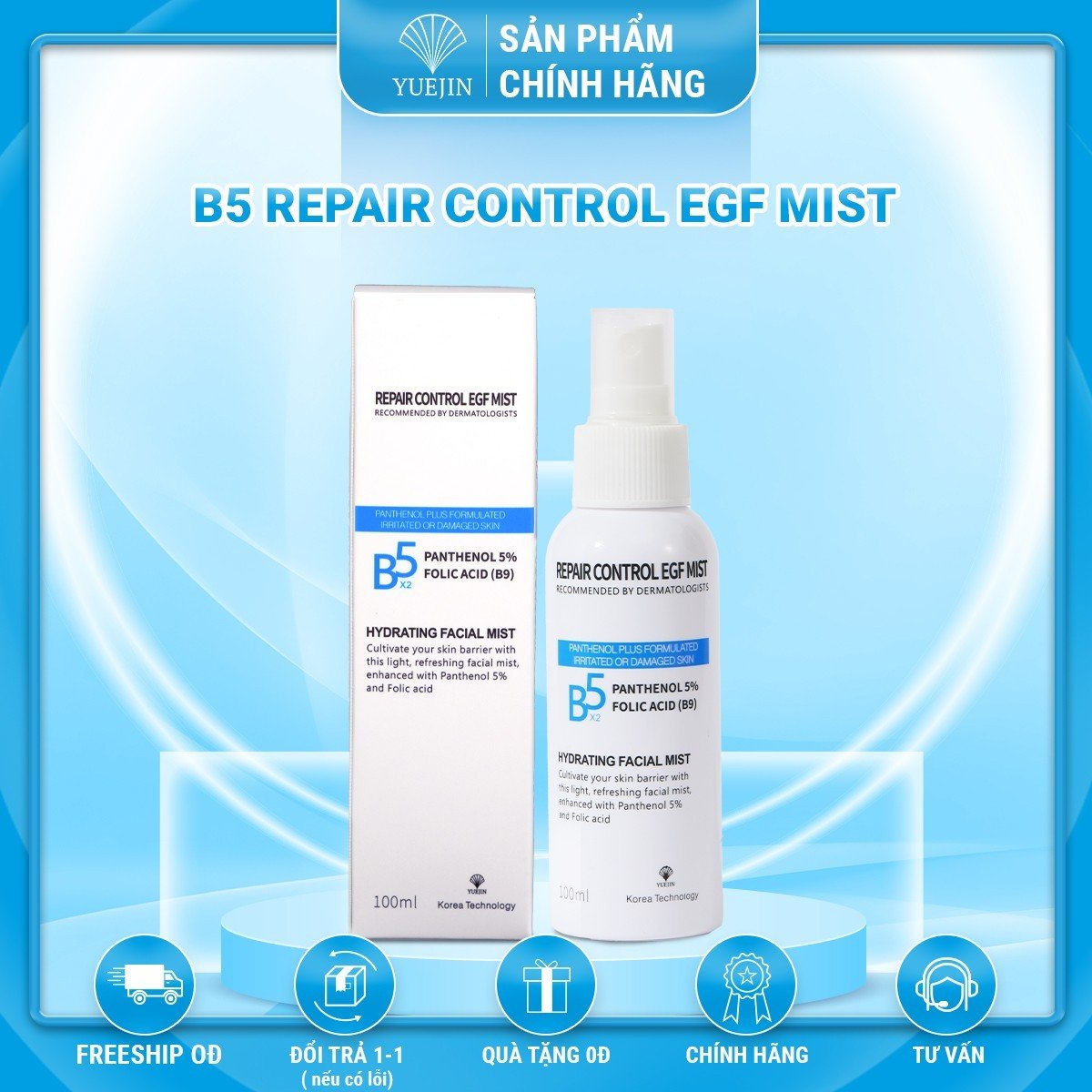 Xịt dưỡng da, cấp ẩm, phục hồi Yuejin B5 Mist, cấp độ ẩm vả dưỡng chất cho da, làm dịu, ngăn ngừa hình thành nhân mụn