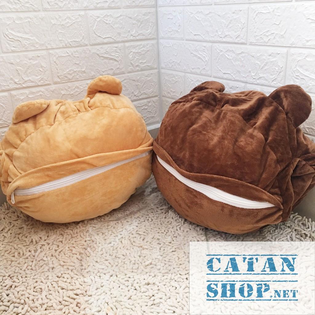 GỐI MỀN 3 in 1 gấu Brown siêu cute, nỉ nhung siêu mịn, bộ chăn gối văn phòng, gấu bông kèm mền GM79-BrownNgu
